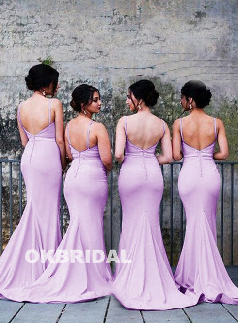 Sexy Backless Mermaid Bridesmaid Dress, Spaghetti Straps Soft Satin Bridesmaid Dress, KX694