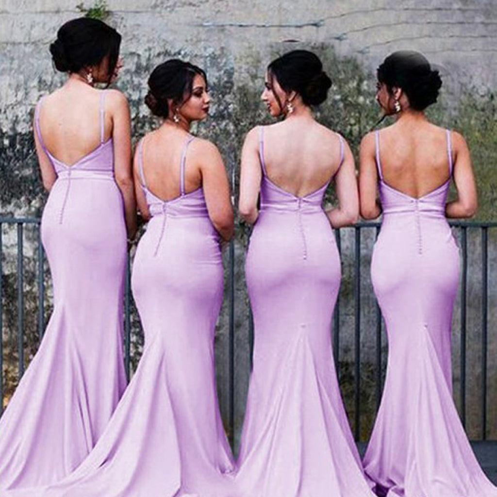 Sexy Backless Mermaid Bridesmaid Dress, Spaghetti Straps Soft Satin Bridesmaid Dress, KX694