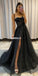 Black Spaghetti Straps Sweetheart A-line Sparkle Prom Dresses, FC7023