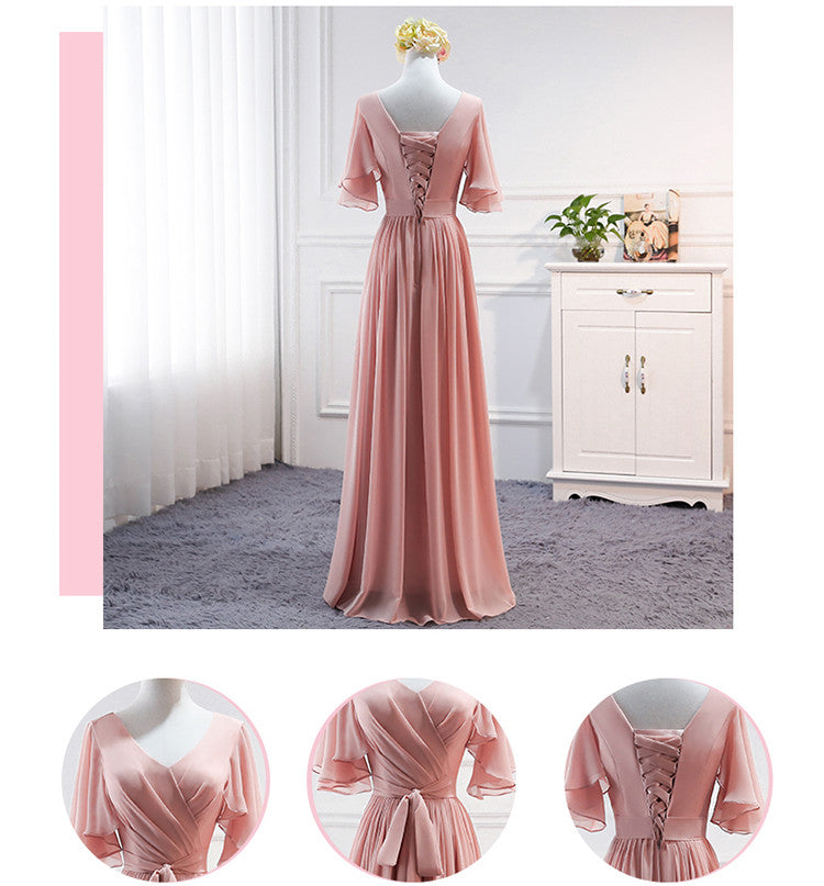 Mismatched Chiffon A-Line Simple Bridesmaid Dress, Lace-Up Floor-Length Bridesmaid Dress, LB0750