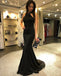 Black Charming Jersey Prom Dresses, Backless Mermaid Beaded Prom Dresses, KX768