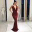 Burgundy Mermaid Sexy Deep V-neck Backless Sequin Prom Dresses, FC781