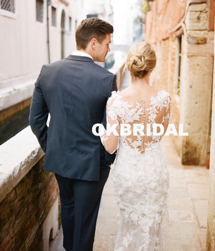 Charming Long Sleeve Wedding Dress, Luxury Lace Mermaid Wedding Dress, KX788