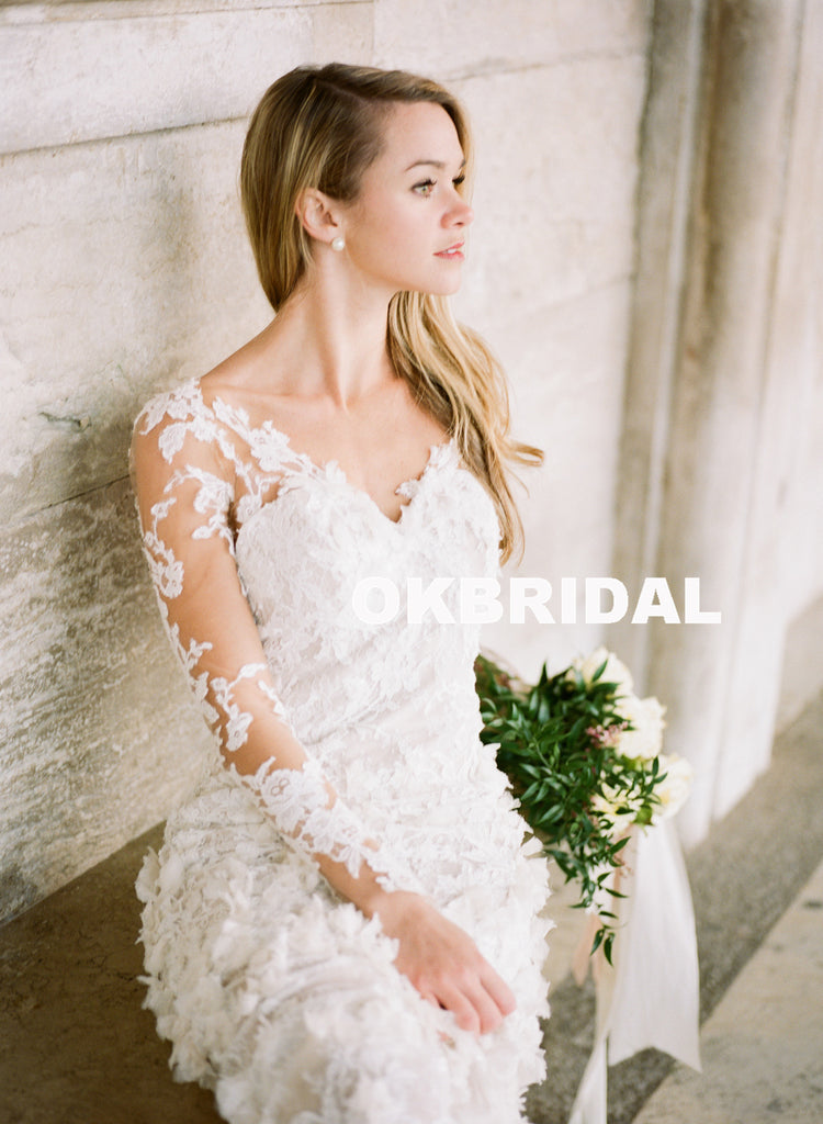 Charming Long Sleeve Wedding Dress, Luxury Lace Mermaid Wedding Dress, KX788