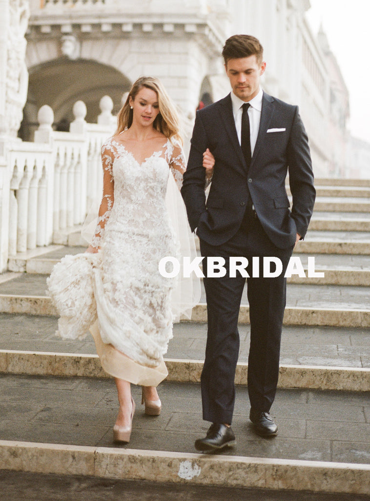 Charming Long Sleeve Wedding Dress, Luxury Lace Mermaid Wedding Dress, KX788