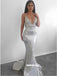 Sexy Mermaid Deep V-neck Silver Sequin Prom Dresses, FC804