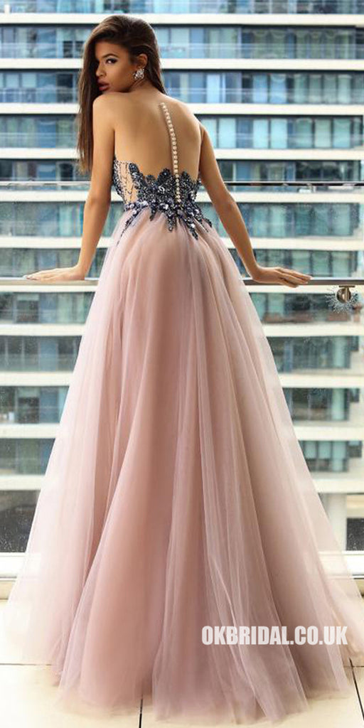 Sparkle Beaded Sleeveless Prom Dresses, Cheap Tulle A-Line Prom Dresses, KX838