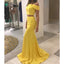 Yellow Mermaid Cheap Prom Dresses, Off Shoulder Two Pieces Prom Dresses, KX839