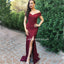 Satin Off Shoulder Prom Dress, Side Split Mermaid Prom Dress, Sexy Prom Dress, LB0925