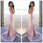 Hot Sale Mermaid Pink Lace Jersey Backless Sexy Long Bridesmaid Dress, KX931