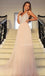 Spaghetti Straps V-Neck Tulle Backless Prom Dress, Sequin Evening Dresses, LB0944