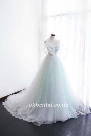 Tulle Applique Wedding Dress, Lace Bridal Dress, V-Back Beaded Wedding Dress, LB0995