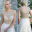 Cap Sleeves Prom Dresses Long A-line Prom Dresses, Gorgeous Round Neck Rhinestone Bridal Gown, WD0122