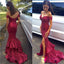 Sexy Off Shoulder Sparkle Red Sequined Mermaid Prom Dresses,  Long Red Evening Dresses, Long Prom Dress, Prom Dresses Online,PD0184