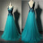 Tulle V-Back Floor-length Black Apllique A Line Formal Inexpensive Evening Long Prom Dress, PD0202