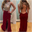 Burgundy Prom Dresses, Long Prom Dresses,Backless Prom Dresses, Side Slit Prom Dresses,Dresses for Prom,PD0027