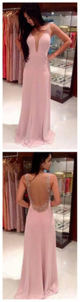 Pink Prom Dresses, V-Neck Prom Dresses,Backless Long Prom Dresses,Pretty  Prom Dresses,Party Prom Dresses,Evening Prom Dresses,Prom Dresses Online,PD0076