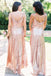 Sparkly A-Line Sequin Backless Spaghetti Straps V-Neck Sleeveless Floor-Length Bridesmaid Dress, FC1492