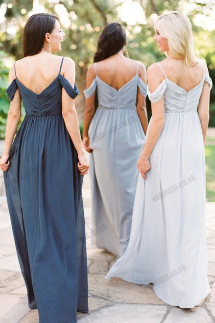 Different Colors Chiffon Bridesmaid Dress, Spaghetti Straps A-Line Backless Bridesmaid Dress, KX1494