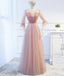 Half Sleeve Tulle A-Line Elegant Long Open-Back Bridesmaid Dress, FC1005