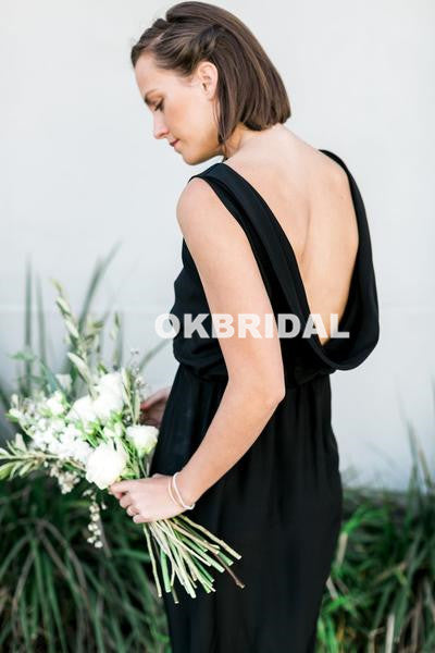 Black Chiffon Sleeveless Cheap Backless Floor-Length Bridesmaid Dresses, KX1027