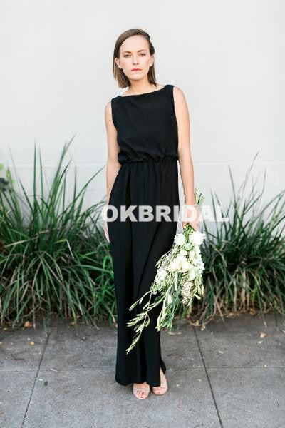 Black Chiffon Sleeveless Cheap Backless Floor-Length Bridesmaid Dresses, KX1027