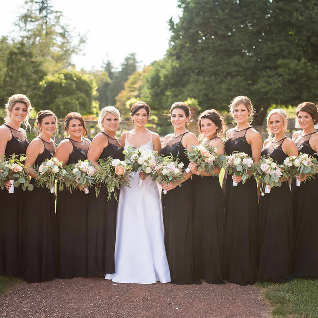 Black A-Line Chifffon Bridesmaid Dresses, Long Sleeveless Tulle Bridesmaid Dresses, KX1042