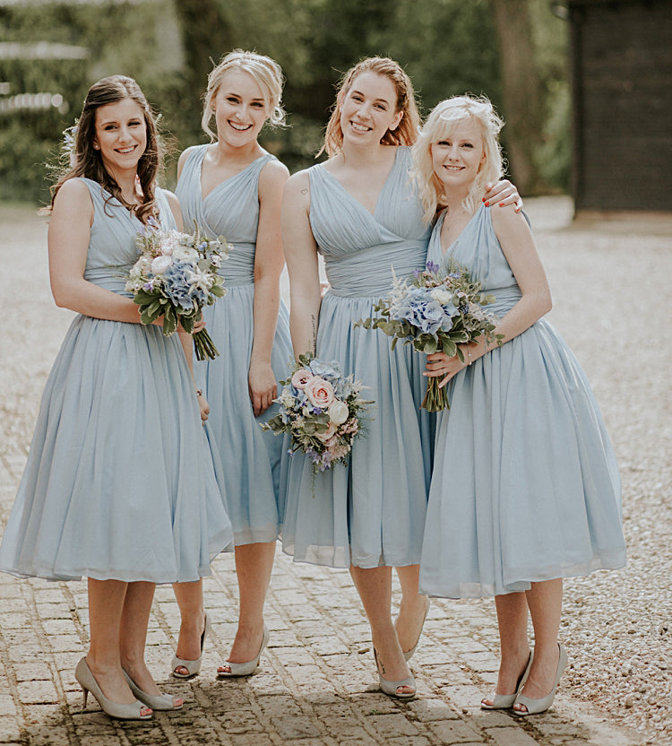 Tea-Length Chifffon Bridesmaid Dresses, V-Neck Sleeveless Cheap Bridesmaid Dresses, KX1044