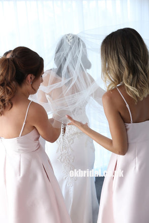 Newest Satin Pink High-Low Bridesmaid Dress, Backless A-Line Bridesmaid Dress, KX1337