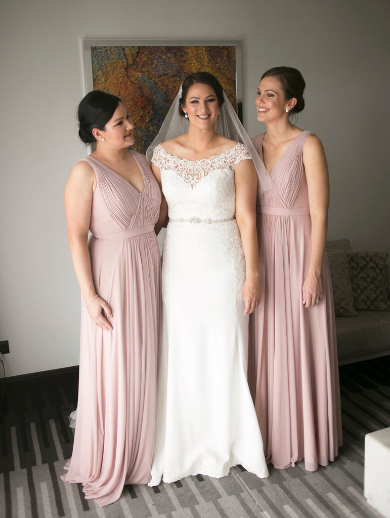 Long Chiffon V-Neck Sleeveless Bridesmaid Dress, A-Line Cheap Pink Bridesmaid Dress, KX1382