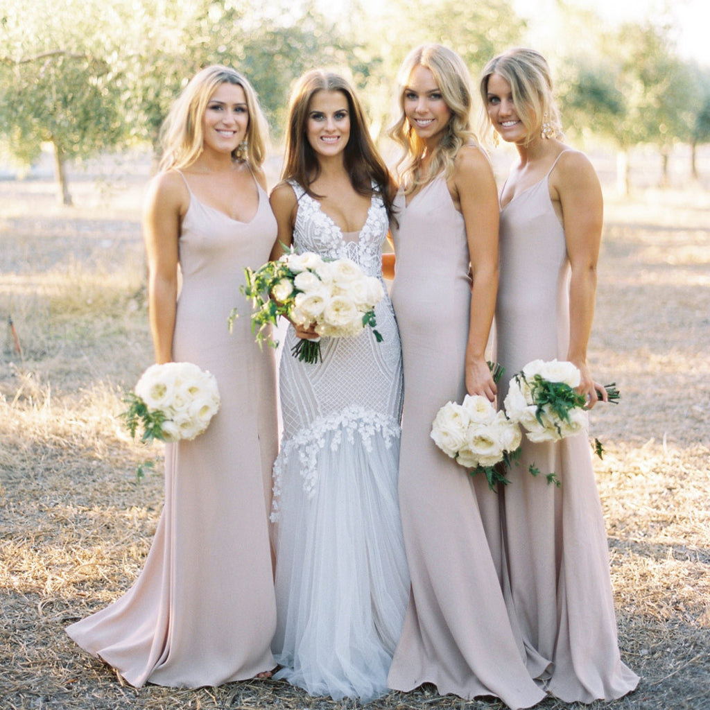 Jersey Slit Sleeveless Bridesmaid Dress, Sexy V-Neck Spaghetti Straps Bridesmaid Dress, KX1395