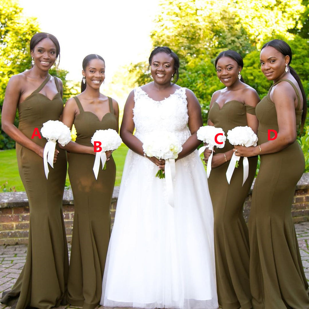 Mismatched Olive Green Mermaid Jersey Floor-length Bridesmaid Dress, FC6065