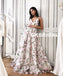 Charming Floral V-Neck Prom Dresses, Spaghetti Straps Backless Prom Dresses, KX900