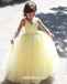 A-Line Tulle Yellow Flower Girl Dresses, Popular Satin Little Girl Dresses, FC1802