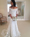 Charming Off shoulder Lace Wedding Dresses, Half Sleeve Lace Mermaid Wedding Dresses, KX926