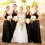 Black V-Neck Backles A-Line Sleeveless Floor-Length Bridesmaid Dress, KX940