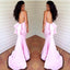 Pink Spaghetti Straps Mermaid Jersey Backless Floor-Length Bridesmaid Dress, FC892