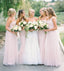 Pink Mismatched Tulle Pleated Inexpensive Floor-Length Bridesmaid Dresses, FC918