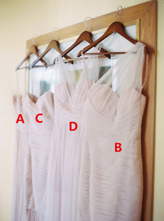 Pink Mismatched Tulle Pleated Inexpensive Floor-Length Bridesmaid Dresses, FC918