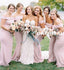 Charming Pink Mermaid Off Shoulder Maxi Bridesmaid Dresses, KX969