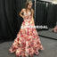 Spaghetti Straps Printed Flowers Chiffon Backless A-Line Prom Dress, FC1255