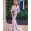 Long Sleeve Deep V-Neck Mermaid Prom Dresses, Soft Satin V-Back Evening Dresses, KX1453