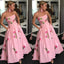 Pink A-Line Backless Applique High-Low Jersey Prom Dresses, FC1812