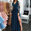 V-neck Long Sleeve Applique A-Line Slit Jersey Prom Dresses, FC1824