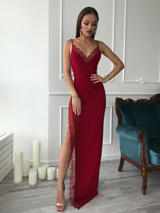 New Arrival Mermaid Jersey Sexy Slit Lace Cheap Prom Dresses, FC1936