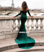 Most Popular Off Shoulder Long Sleeve Mermaid Velvet  Backless Prom Dresses, FC1982