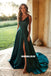 Gorgeous A-Line Slit Backless V-neck Prom Dresses, FC1984