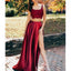 Special Two Pieces Satin A-line Slit Lace Top Backless Prom Dresses, FC2037