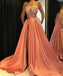 Charming Sweetheart A-Line Satin Backless Slit Applique Prom Dresses, FC2043