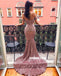 Off Shoulder Pink Sequin Mermaid Backless Sexy Prom Dresses, FC2193